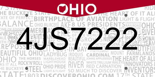 4JS7222 Ohio License Plate
