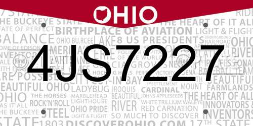 4JS7227 Ohio License Plate