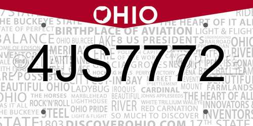 4JS7772 Ohio License Plate