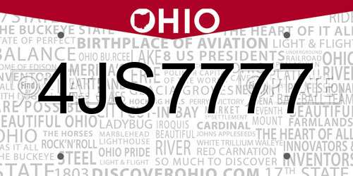 4JS7777 Ohio License Plate