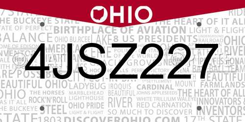 4JSZ227 Ohio License Plate