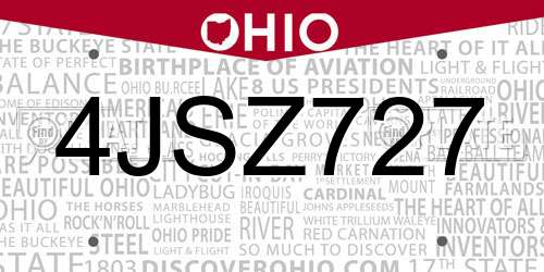 4JSZ727 Ohio License Plate