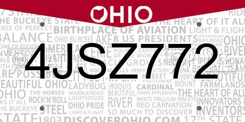 4JSZ772 Ohio License Plate