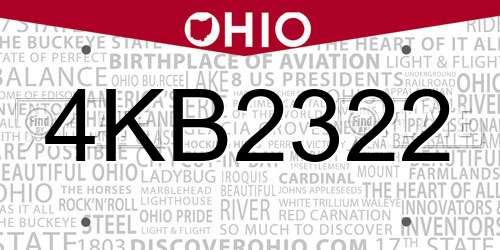 4KB2322 Ohio License Plate