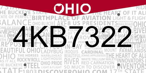 4KB7322 Ohio License Plate