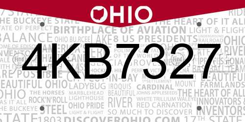4KB7327 Ohio License Plate