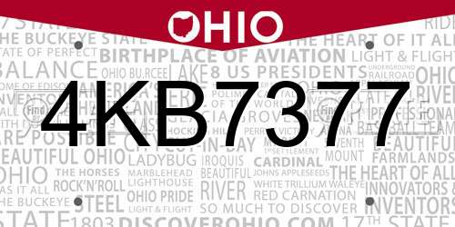 4KB7377 Ohio License Plate