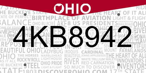 4KB8942 Ohio License Plate