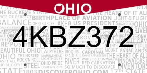 4KBZ372 Ohio License Plate