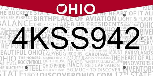 4KSS942 Ohio License Plate