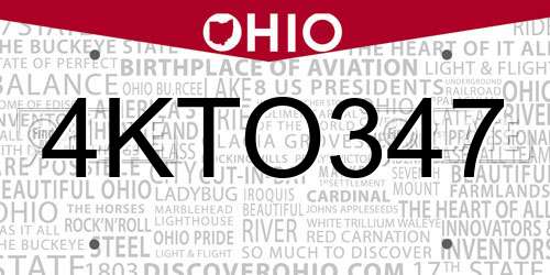 4KTO347 Ohio License Plate