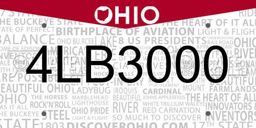 4LB3000 Ohio License Plate