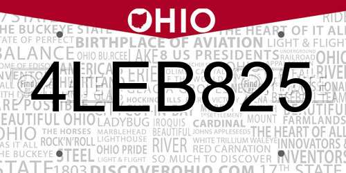 4LEB825 Ohio License Plate