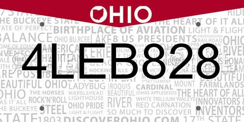 4LEB828 Ohio License Plate