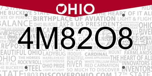 4M82O8 Ohio License Plate