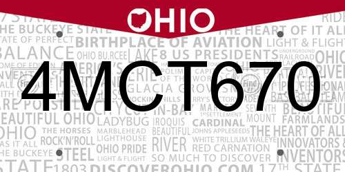 4MCT670 Ohio License Plate