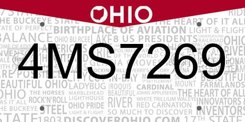 4MS7269 Ohio License Plate