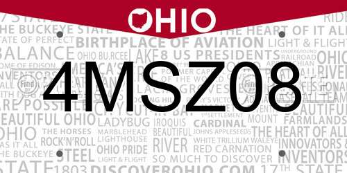 4MSZ08 Ohio License Plate