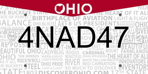 4NAD47 Ohio License Plate