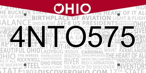 4NTO575 Ohio License Plate