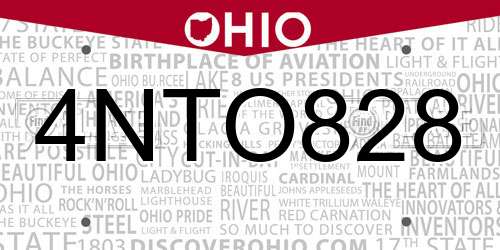 4NTO828 Ohio License Plate