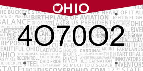 4O70O2 Ohio License Plate
