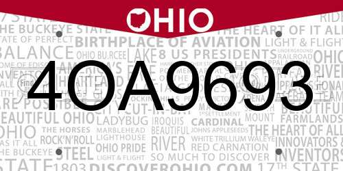 4OA9693 Ohio License Plate