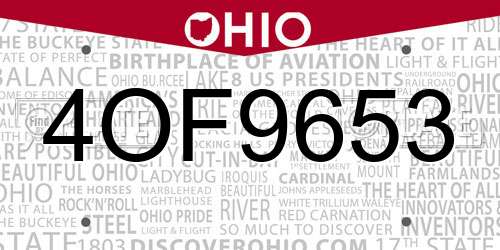 4OF9653 Ohio License Plate