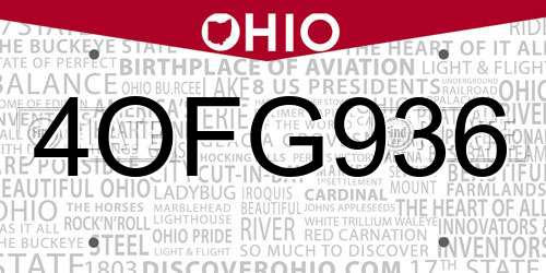 4OFG936 Ohio License Plate