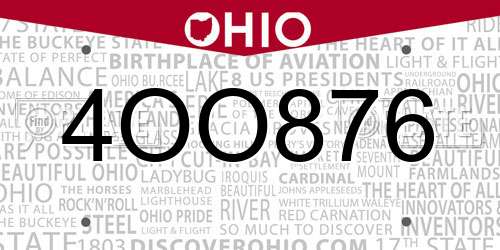 4OO876 Ohio License Plate
