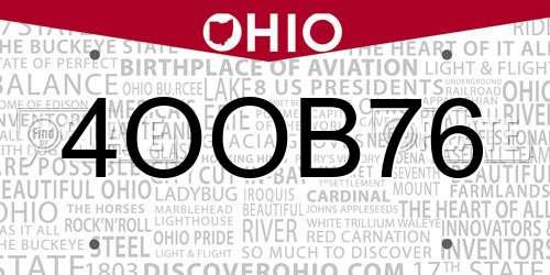 4OOB76 Ohio License Plate