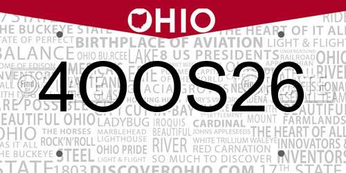 4OOS26 Ohio License Plate