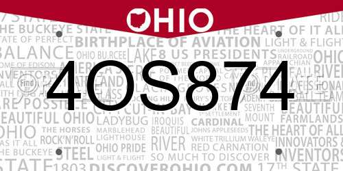 4OS874 Ohio License Plate