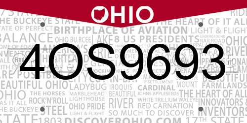 4OS9693 Ohio License Plate