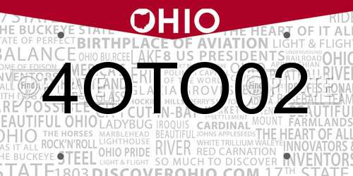 4OTO02 Ohio License Plate