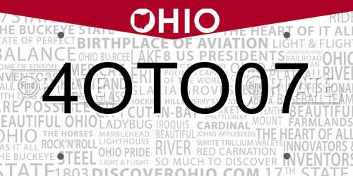 4OTO07 Ohio License Plate