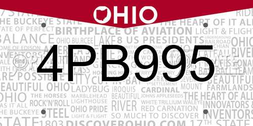 4PB995 Ohio License Plate