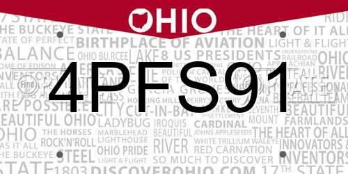 4PFS91 Ohio License Plate