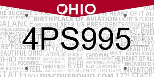 4PS995 Ohio License Plate
