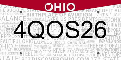 4QOS26 Ohio License Plate