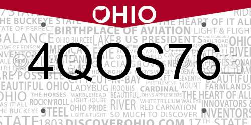 4QOS76 Ohio License Plate