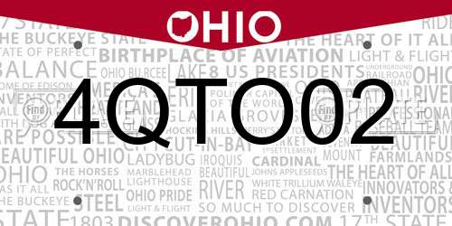 4QTO02 Ohio License Plate