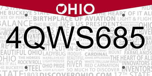 4QWS685 Ohio License Plate