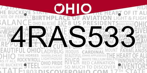 4RAS533 Ohio License Plate