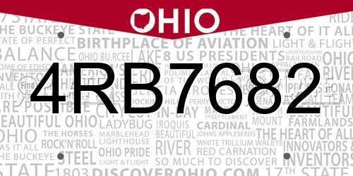 4RB7682 Ohio License Plate