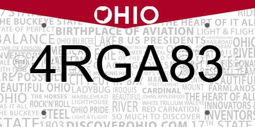 4RGA83 Ohio License Plate