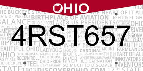 4RST657 Ohio License Plate