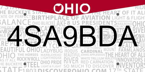 4SA9BDA Ohio License Plate