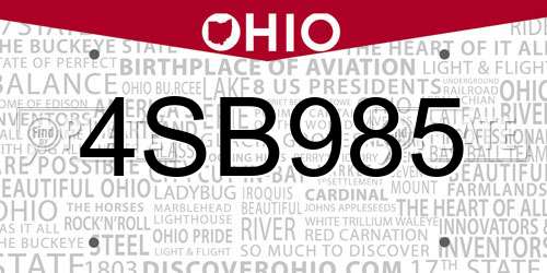 4SB985 Ohio License Plate