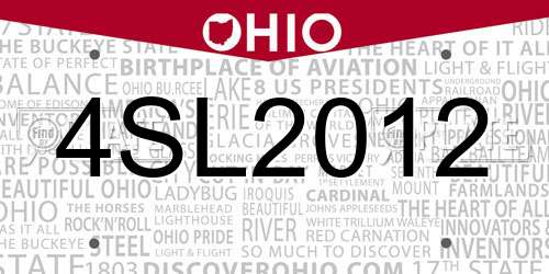 4SL2012 Ohio License Plate